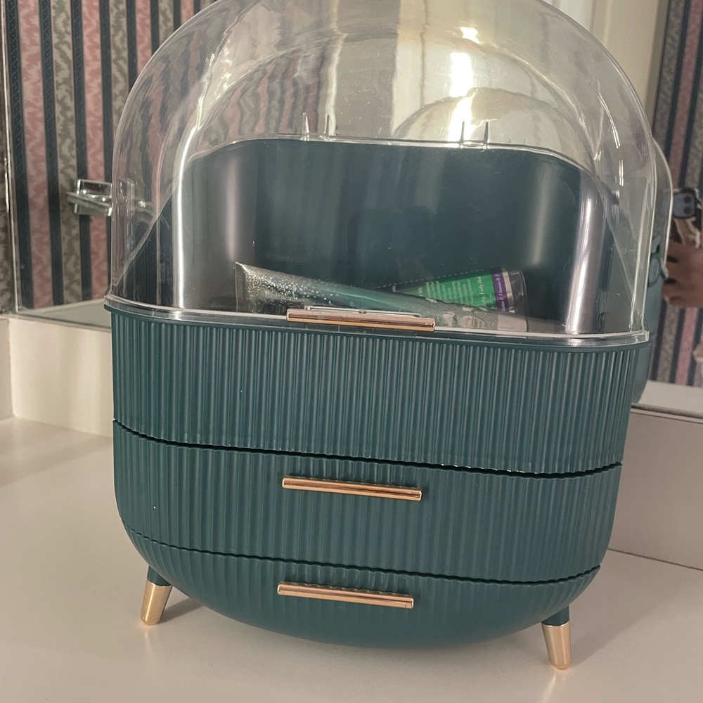 Teal Storage Organizer with Gold Accents